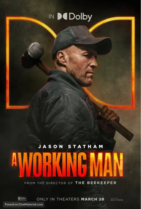 Man with hammer, dramatic poster design.